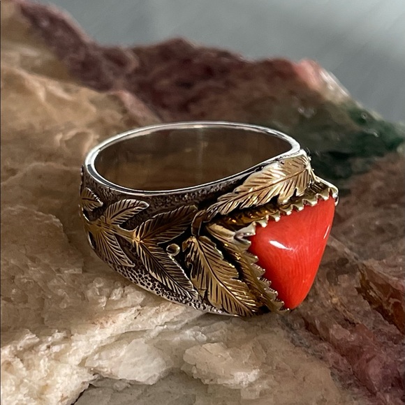 ⭐️ Coral Sterling Silver Ring - Picture 3 of 13